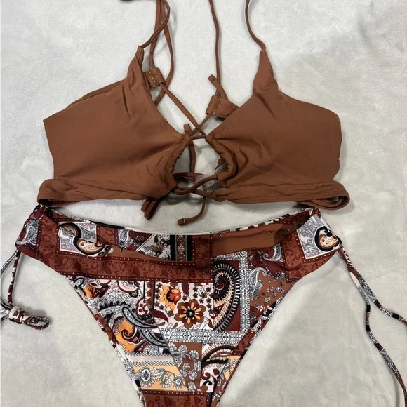 ZAFUL Women 2 Piece Swimsuit Spaghetti Strap Brazilian Bikini Lace Up High Cut - Picture 7 of 9